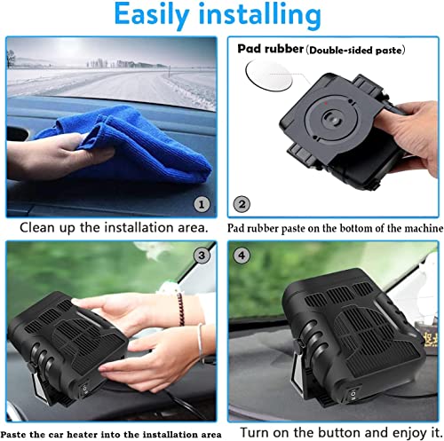 DVONE 4-in-1 Auto Heizlüfter 12V, Tragbar Schnell Erhitzen 90° bis 360° Verstellbar Windschutzscheiben Defroster Demister mit Luftreiniger und Kühlventilator zum Die Meisten Autos