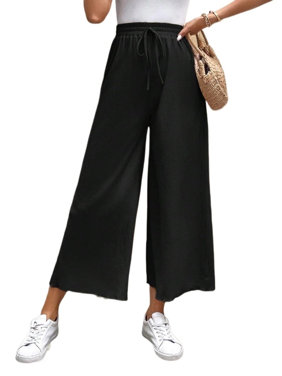 Womens Clothes Solid Tie Front Wide Leg Pants Trousers Fall Outfits