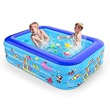 Inflatable Swimming Pool for Kids and Adults, 59" x 45" x 20" Family Kiddie Pool, Blow Up Lounge Poo