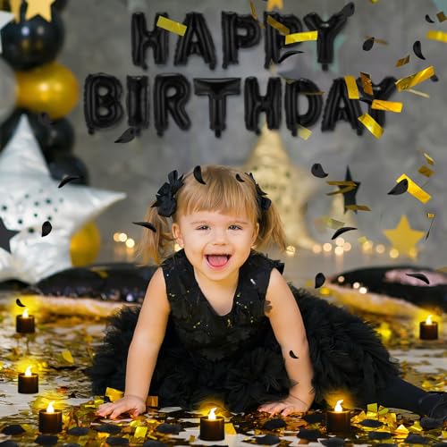 Image of Black Happy Birthday Balloons Decorations Letter Balloons