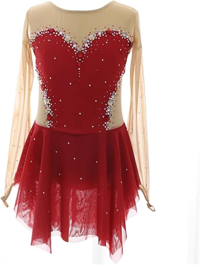 Robe de patinage artistique rouge confortable sans gêne