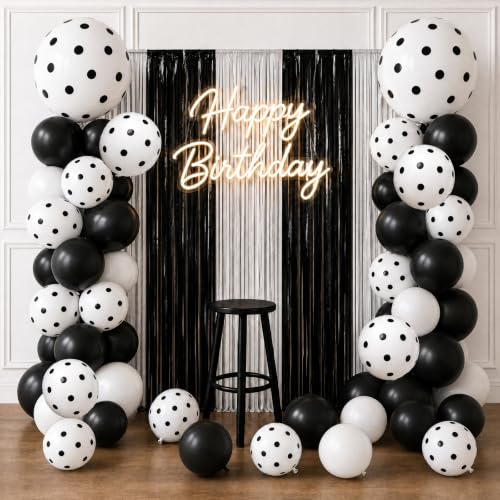 Image of TONIFUL 100 Pack White Balloons 12 Inch Polka Dot Latex Balloon Black Dots on White for Bachelorette Birthday Wedding Baby Shower Graduation Party Decorations