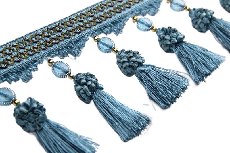 Cortina decorada con borla de bola colgante azul para salones vivos