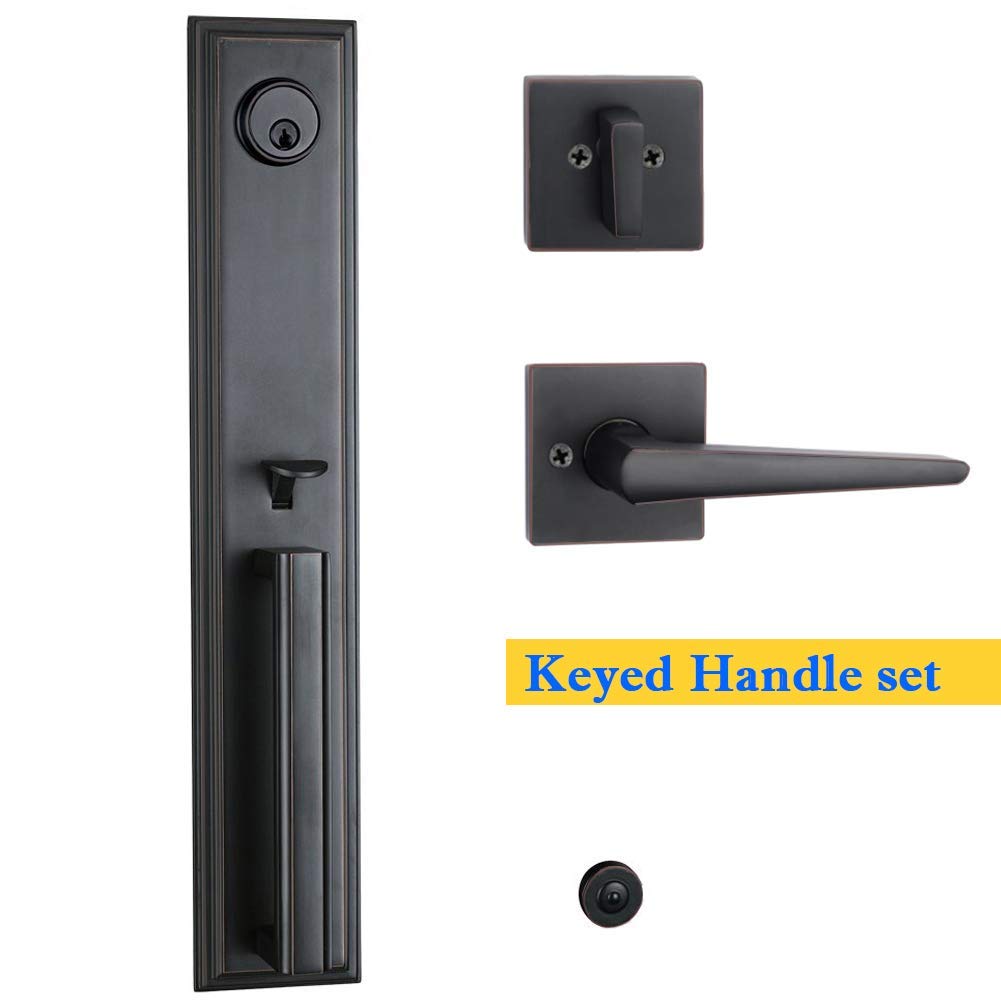 Double Door Handle Lockset, Keyed Entry Handleset and Inative Dummy Handleset, Key-Alike,Front Exterior Door Lever Handle Lock Oil Rubbed Bronze Finished