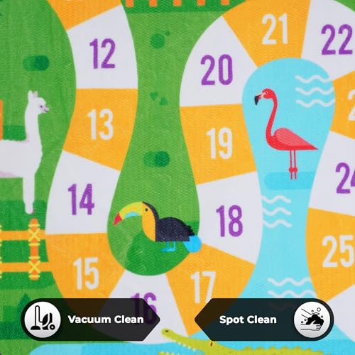 Image of Story@Home Kids Play Mat Carpet 3x5 ft | Anti-Skid Rug for Children's Playroom | Zoo Animals Theme | Soft Polyester Floor Mat for Boys & Girls | Green Crawl & Play Carpet