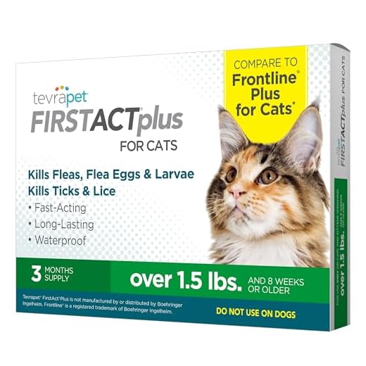 TevraPet FirstAct Plus Flea and Tick Topical for Cats over 1.5lbs, 3 Dose Flea and Tick Prevention. Waterproof Flea and Tick Control for 3 Months