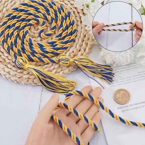 GORGECRAFT 2Pcs Graduation Season Double Honor Cord with Tassels 1.7Ms Blue Gold Polyester Braided Honor Ropes Graduation Decorative Ribbon Necklace Props Accessory for Students College Grad Party - Image 3