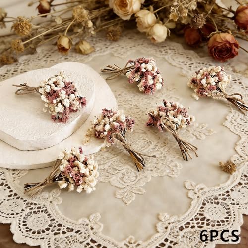Ramo de flores secas artificiales Babys Breath con tallos 9cm miniatura 2