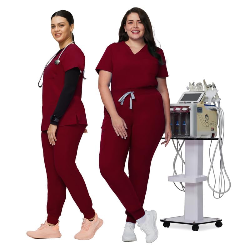 Image of Kitmaz Scrub Pants for Women - Mid Rise 4-Way Stretch Anti-Wrinkle Slim Fit Jogger Pants, Drawstring & 5 Pockets