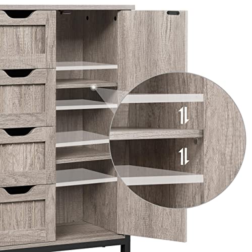 Yaheetech Industrial Bathroom Floor Cabinet, Freestanding Wooden Storage Cabinet With 4 Drawers, 1 Door & Adjustable Shelves For Living Room, Entryway, Grey #TOP4