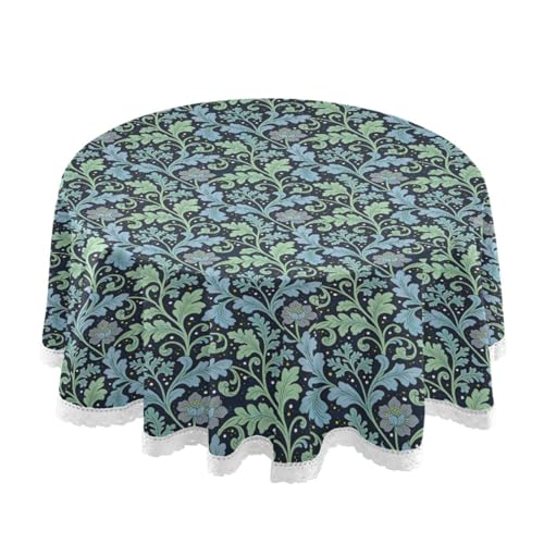 Nappe de table ronde lavable en machine à motif d'algues bleues 152cm - 2