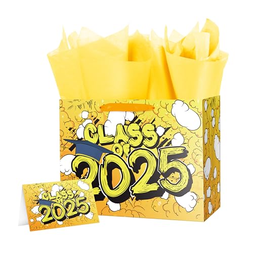 Linelglobal 2026 Graduation Gift Bag with Tissue Paper Large Congrat Grad 15.7" Black