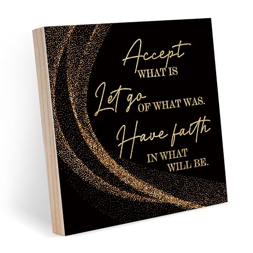 Black Gold Wood Box Sign, Motivational Gifts for Women, Inspirational Quotes Home Office Decor for Desk Table Shelf 6 x 6 Inches - A15