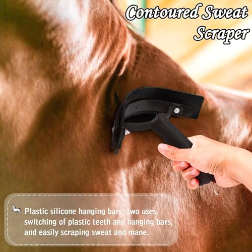 Horse Grooming Kit, Horse Brush Set, 10Pcs Horse Cleaning Kit with Brush, Sweat Scraper, Curry Comb, Hoof Pick, Tote Bag