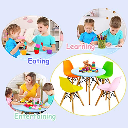 Image of Costzon Kids Table and Chair Set, 5 PCS Mid-Century Modern Style Kids Desk Set w /Wood Legs, Iron Frame for Dining Drawing Playing & Strong Bearing Capacity, Toddler Table and Chairs (Colorful)