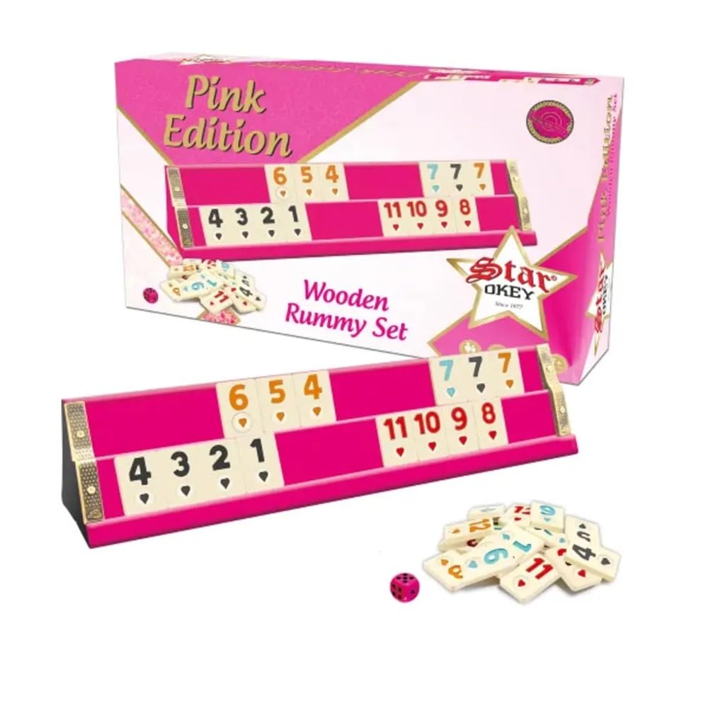 Star-Rummy Spiel Set aus massiv Holz mit Melamin Steinen, Rommé, Okey Set, Gesellschaftsspiel, Familienspiel