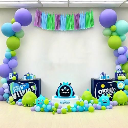 Image of Blue Green and Purple Tassel Garland Banner Paper Tassels for Birthday Party Decorations,Pack of 15