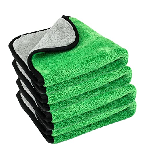 Image of Auto Hub 400 GSM, Microfiber Double Layered Cloth 30x40 Cms 4 Piece (Green) Cloth Set, Extra Thick Microfiber Cleaning Cloths Perfect for Bike, Auto, Cars Both Interior and Exterior.