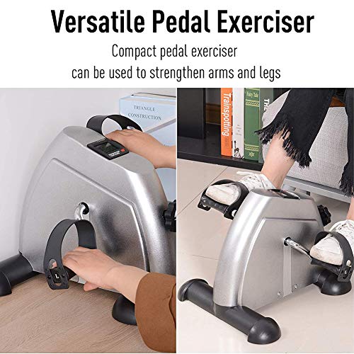 CGgJT-Portable-Pedal-Exerciser-Arm-Leg-Cycle-Gym-Mini-Exercise-Bike-Digital-Under-Desk-Bike-Foot-Cycle-Arm-Leg-Pedal-Machine-with-LCD-Screen-Display-Adjustable-Resistance-Silver