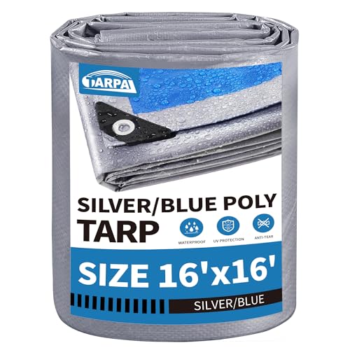 TARPAL Tarp 16x16 Feet Tarp Waterproof Large tarp 7.5mil Waterproof tarps for Outdoors,UV Protection,Rip and Tear Proof,Poly Tarpaulin(Silver/Blue)