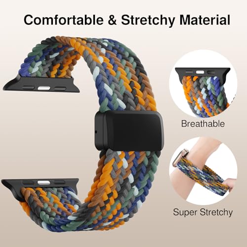 Image of Braided Stretchy Band Compatible with Apple Watch Bands 38mm 40mm 41mm 42mm 44mm 45mm 46mm 49mm Women Men, Soft Nylon Solo Loop Magnetic Sport Strap for iWatch Series 11 10 9 8 7 6 5 4 3 2 1 SE Ultra