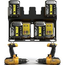 3-in-1 Battery Charger Wall Mount Holder for Dewalt 4 x 20V or 18V Battery and 2 x DCB112 or DCB115 Charger, Battery Charger Hanger/Storage/Rack/Organizer for Garage/Utility Cart/Van