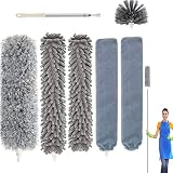 Clonynix Microfiber Feather Dusters for Cleaning with Stainless Steel Extension Pole, 6 PCS Bendable