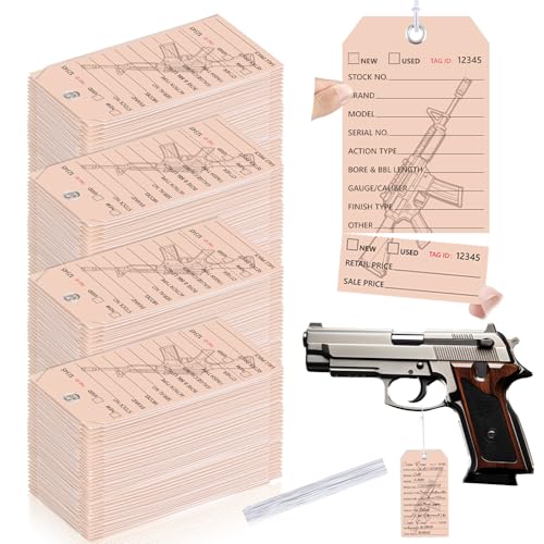 240 PCS Gun ID Tags Consecutive Numbers Inventory Tags 2.2 x 4.1 Inch Price Tags Firearm with Elastic String Rifle Identification Tags with 0.16 inch Eyelet Label Tags 250gsm Paper Tearable Tags Brow