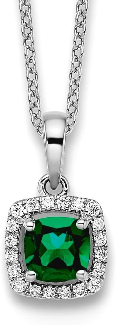 JewelryWeb 8.5mm 14k White Gold Lab Grown Diamond and Created Emerald Pendant Necklace Pendant for Women
