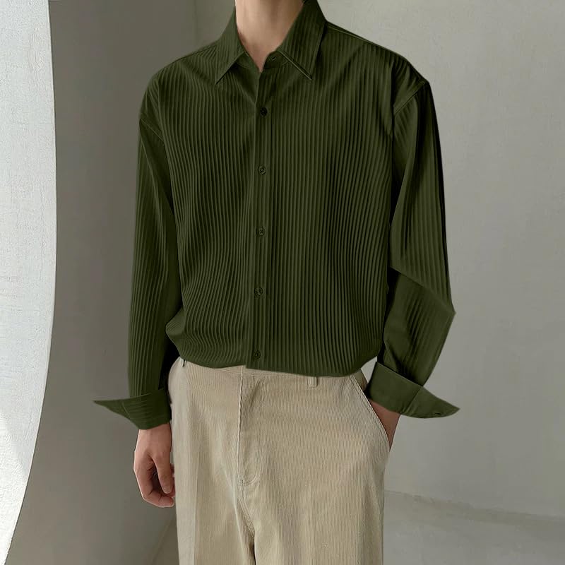 Image of GRECIILOOKS Men's Formal Button Down Shirt - Slim Fit Polycotton Shirt's for Men | Textured Full Sleeve| Business & Meeting Ready (Available in Plus Size)