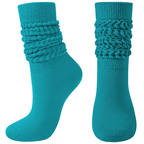 BOOPH Slouch Socks Women Scrunch Sock Knee High Slouchy Socks for Women Size 6-11 Blue Green