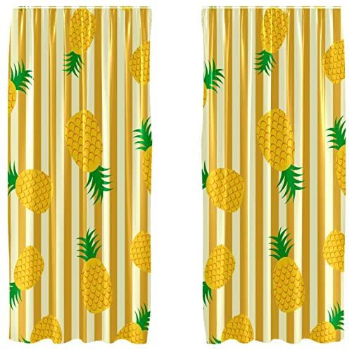 Cortinas opacas de piña amarillas tipo juego de dos paneles lavables para oscurecer cuartos 2