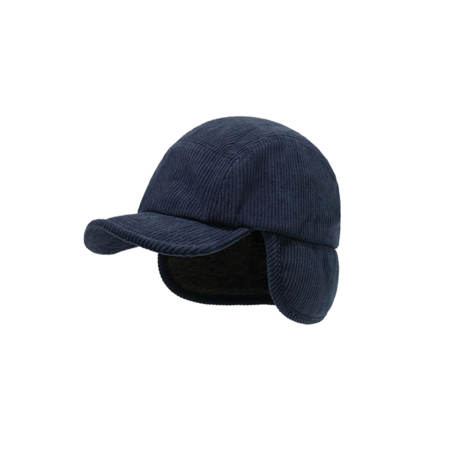 Mylljbd Blue Baseball Cap Corduroy Earmuff Lei Feng Hat, Fleece-Lined, Warm, Simple, Versatile, Cold-Proof, Stylish - 55-60Cm