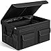 MIU COLOR Car Trunk Organizer with Lid, Foldable Car Storage Organizer with 3 Compartments, 8 Pockets, Leather Handles, Non-Slip Car Organizer and Storage for SUV, Van, Grocery, Camping, Black