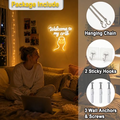 Image of Welcome To My Crib Neon Sign for Wall Decor Light Up Sign Duck Led Signs for Room Party Home Wall Decor USB Powered