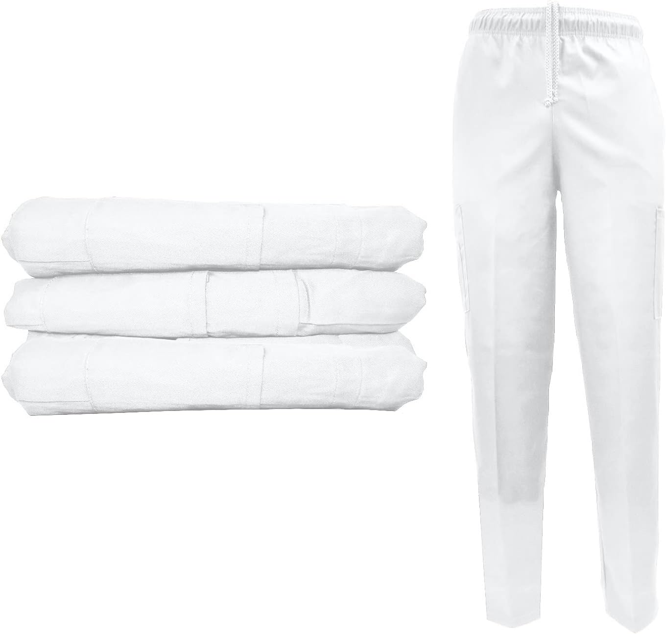 Natural Uniforms Classic White 6 Pocket Chef Pants with Multi-Pack QTYS Available