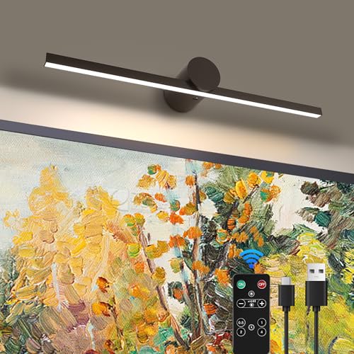 Image of ZitoStory Battery Operated Picture Light with Remote,Wireless Dimmable Art Lights for Paintings Rechargeable Gallery Light Artwork Lighting for Canvas, Portrait (Black,15.35'' Inch)