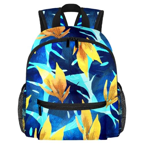 Sac à dos enfant motif feuilles bleues tropicales au design moderne multicolore