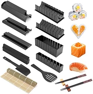 Sushi Making Kit, All in One Sushi Set 15 Piece Plastic Sushi Maker Tool with 8 Different Shapes of Sushi Rice Roll Mold Shapes DIY Home Sushi Tools