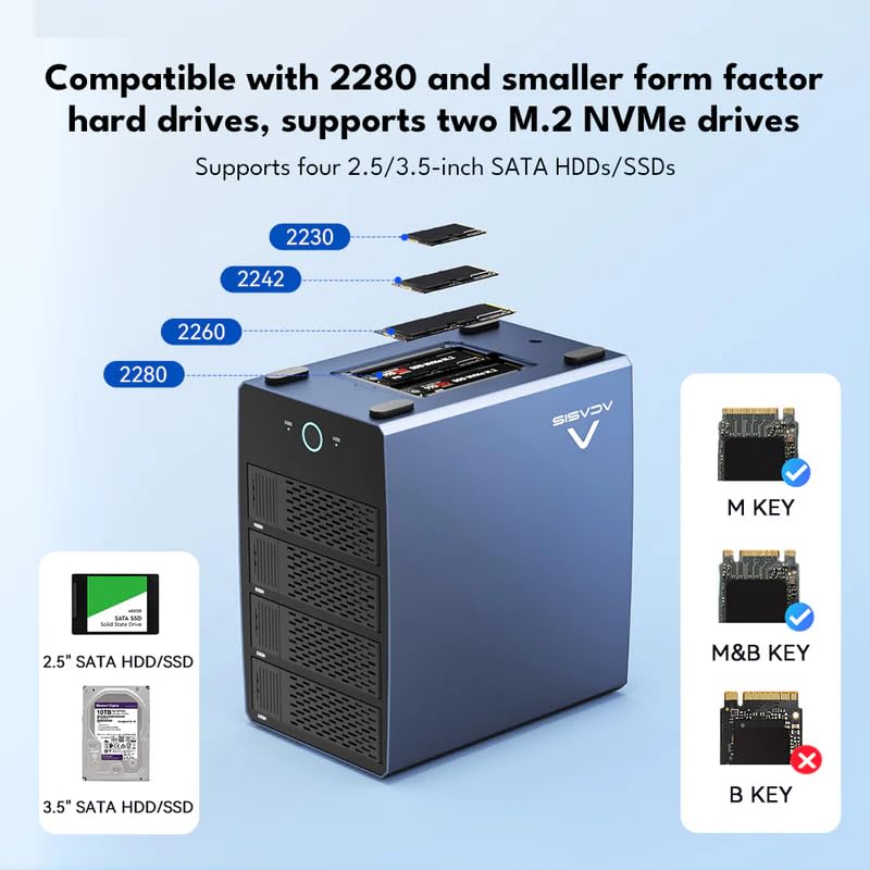Image of ACASIS 40Gbps 6-Bay (4 HDD + 2 SSD) Hybrid HDD & NVMe Enclosure , Support 4 RAID Mode, in-Built Cooling Fan, 8K DisplayPort Output, Up to 136TB Storage