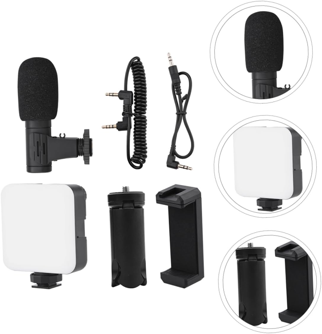 Smartphone Vlog Kit 4pcs Phone Tripod Microphone Clip Adjustable Desktop Stand for Vlogging Lightweight and Portable for Content Creators