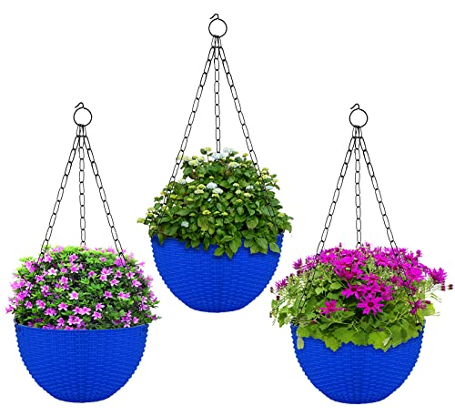 Image of Heat Home Plastic Hanging Flower Pot for Balcony & Railing Set (Blue, Set of 3)