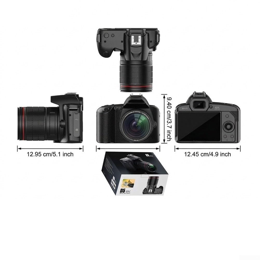 Fotocamera a doppio obiettivo 64MP 4K con zoom ottico 16x (nero) | WiFi per visione notturna per videocamera, DSLR Style Video Recorder con per stabilizzatore, microfono esterno e kit luce