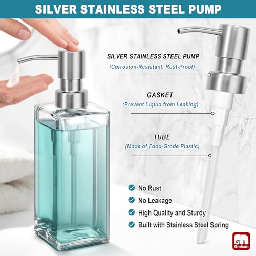 Image of GMISUN Glass Soap Dispenser with Stainless Steel Pump, Clear Hand Soap Dispenser for Bathroom, 12 fl oz /350ml Dish Dispensers for Kitchen, Modern Refillable Liquid Soap Lotion Bottle for Countertop