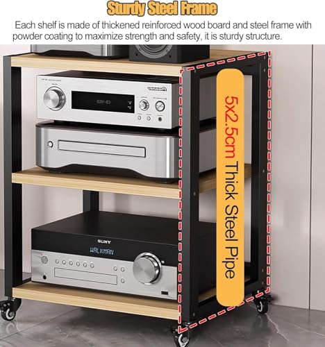 Estante de componentes de audio con ruedas HiFi, estante estéreo de 5 niveles para uso doméstico y comercial, soporte multimedia para centro de entretenimiento, organizador de equipos de audio de 100 - imagen 3