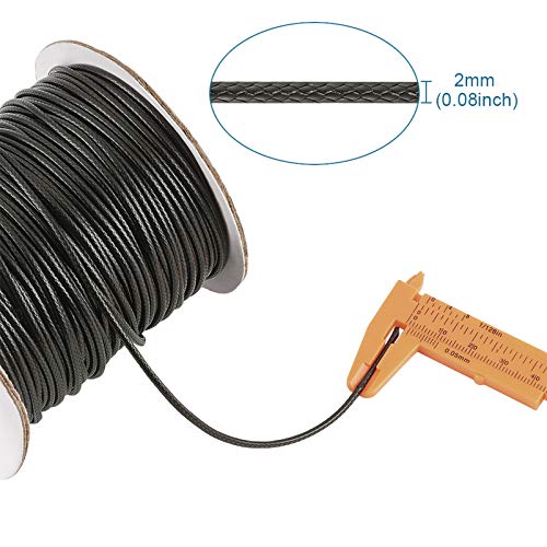 Craftdady 90 Yards 2Mm Black Waxed Polyester Cord Braided Thread String With Roll Spool For Macrame Jewelry Craft Friendship Bracelet Necklace Making #TOP2