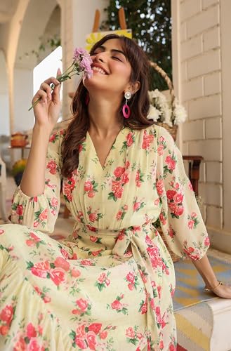 Image of Janasya Women's Georgette Floral Printed Tiered Dress