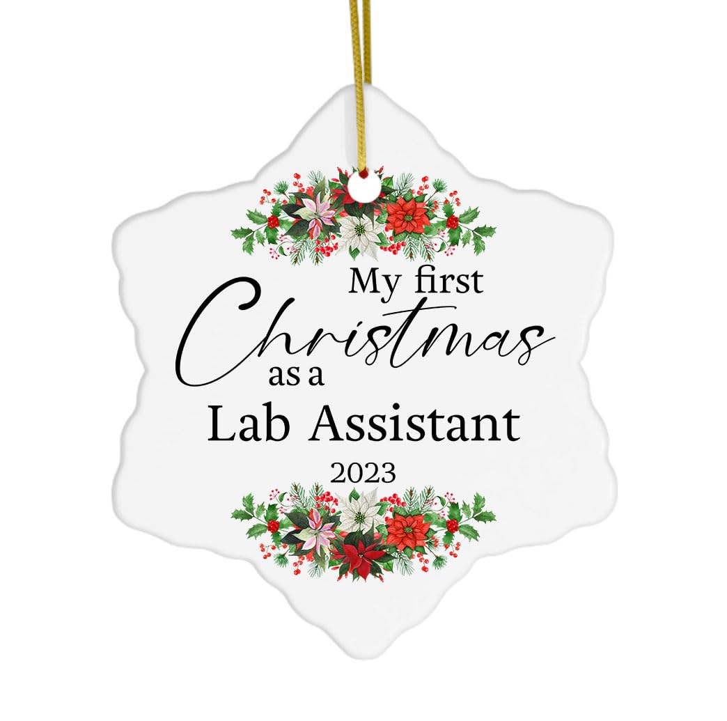 My First Christmas as a Lab Assistant 2023 White Snowflake Ornament Tree Hanging Party Decor, Gifts for Technician Laboratory Medical Tech Research Phlebotomist Holiday New Year