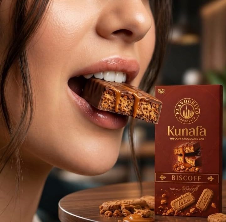 Image of Flavourito Kunafa Biscof Pistachio Chocolate Bar 100g, Satisfying, Sharp Snap Of Smooth Milk Chocolate that Gives Way to a Creamy, Rich, and Nutty Pistachio DECADENT FOODS (biscof)