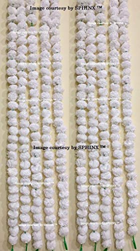 Image of SPHINX Artificial Marigold Fluffy Flowers Garlands for Festive Pooja Wedding Housewarming Diwali Decorations Festival Events Home Table Bedroom Pooja Room - Pack of 5 (White)